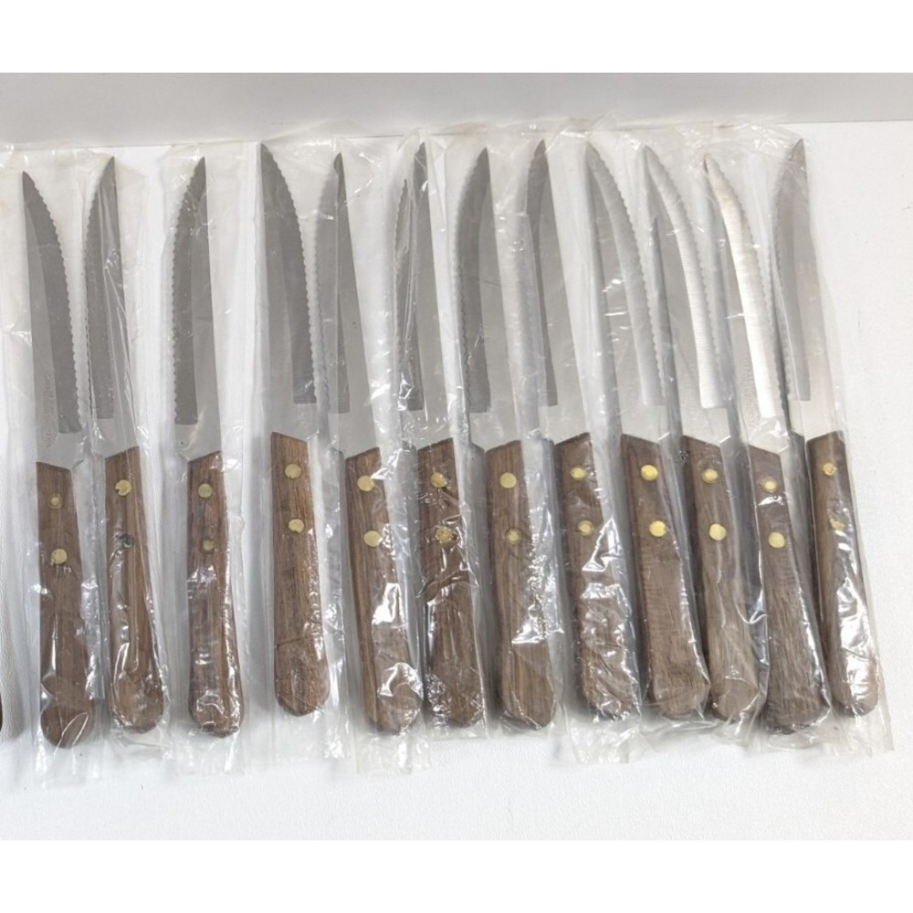 Lot of 12 Vintage Vollrath 4.75" Steak Knife 48140 Wood 2 Rivet Handle Japan